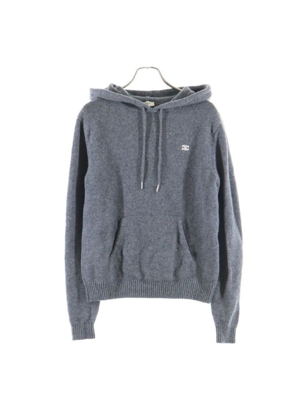 Celine Triomphe Embroidery Cashmere Pullover Knit Sweater Hoodie Gray